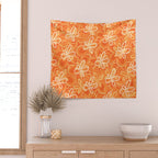 Alice Flowers - Retro Floral Pattern in Orange Tangerine Wall Tapestry Gallery Image 2