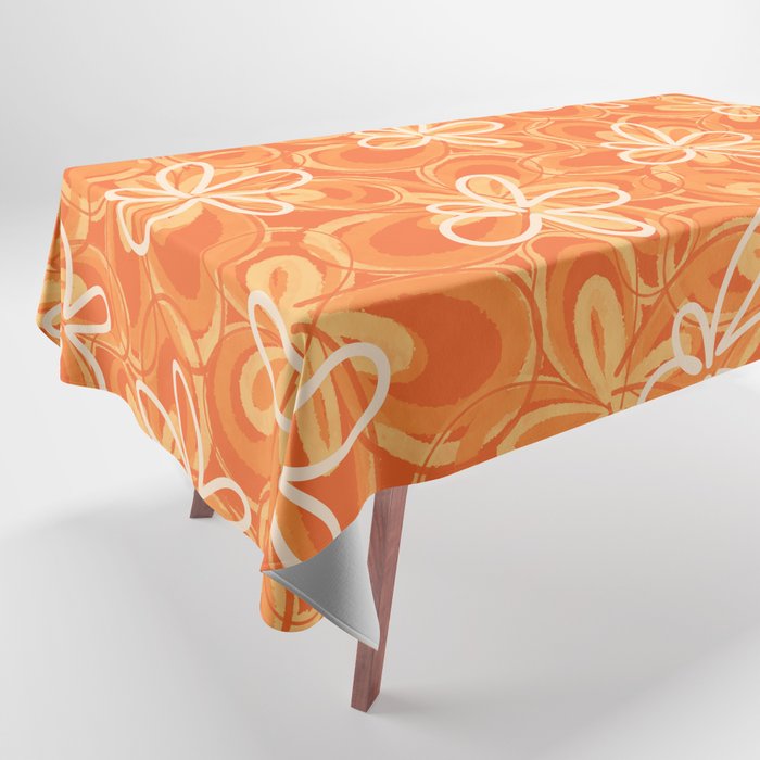 Alice Flowers - Retro Floral Pattern in Orange Tangerine Tablecloth Gallery Image 1