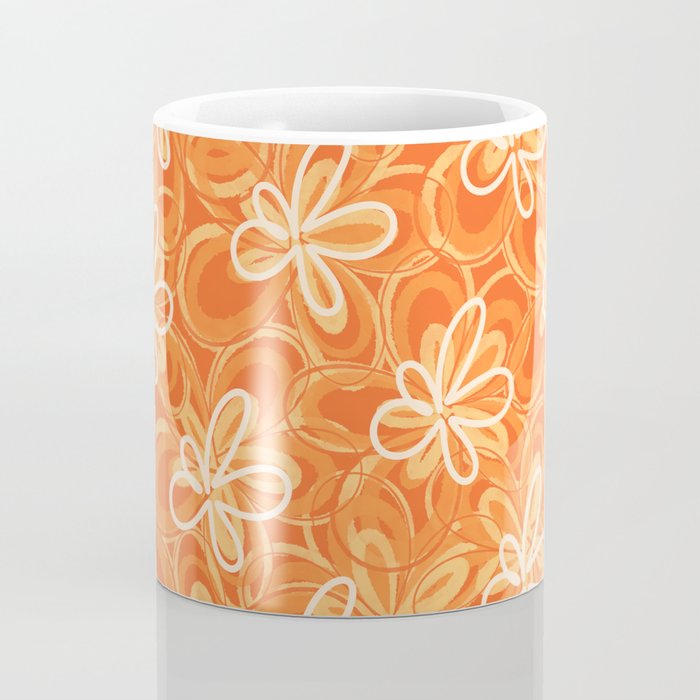 Alice Flowers - Retro Floral Pattern in Orange Tangerine Coffee Mug Gallery Image 4