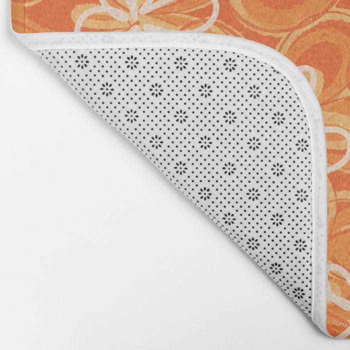 Alice Flowers - Retro Floral Pattern in Orange Tangerine Bath Mat Gallery Image 2