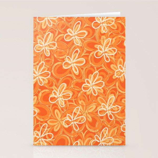 Alice Flowers - Retro Floral Pattern in Orange Tangerine Stationery Card Gallery Image 2