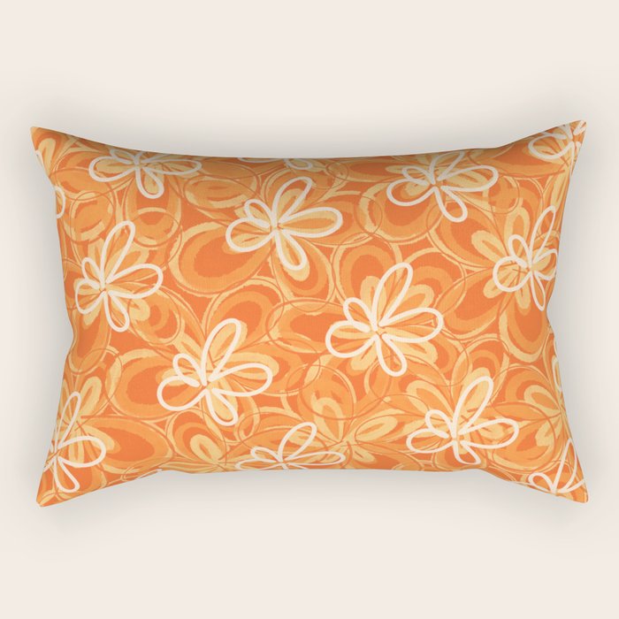 Alice Flowers - Retro Floral Pattern in Orange Tangerine Rectangular Pillow Gallery Image 1