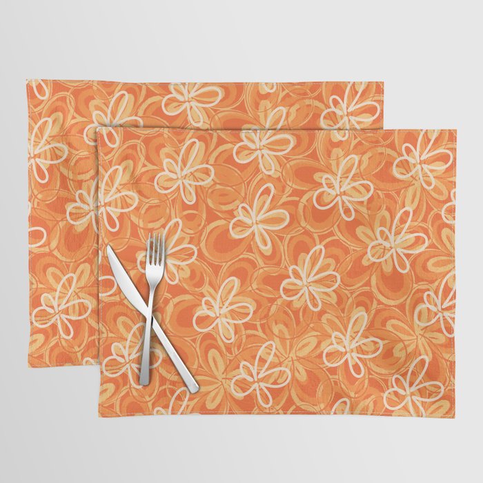 Alice Flowers - Retro Floral Pattern in Orange Tangerine Placemat Gallery Image 1