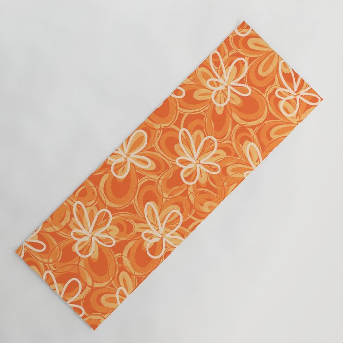 Alice Flowers - Retro Floral Pattern in Orange Tangerine Yoga Mat Gallery Image 1
