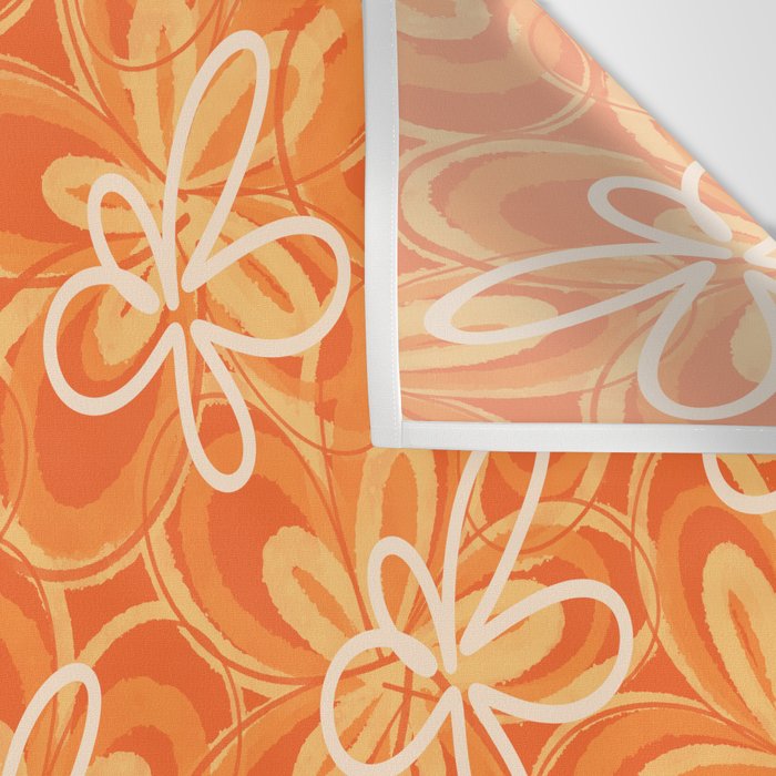Alice Flowers - Retro Floral Pattern in Orange Tangerine Wall Tapestry Gallery Image 3
