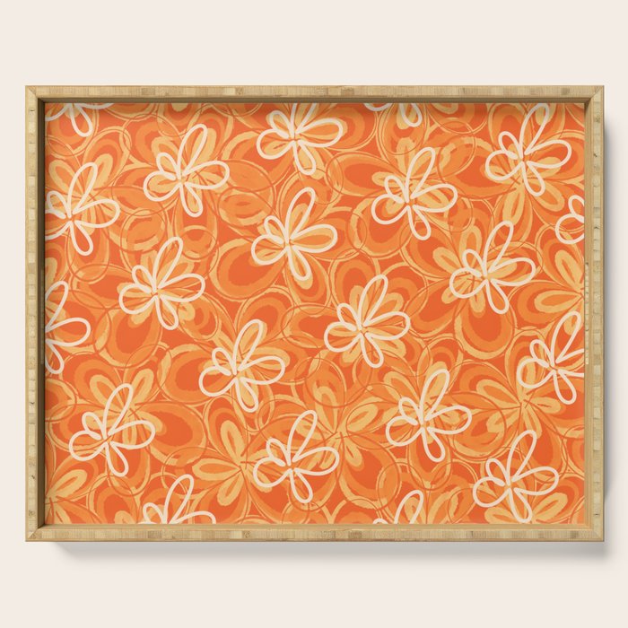 Alice Flowers - Retro Floral Pattern in Orange Tangerine Serving Tray Gallery Image 1