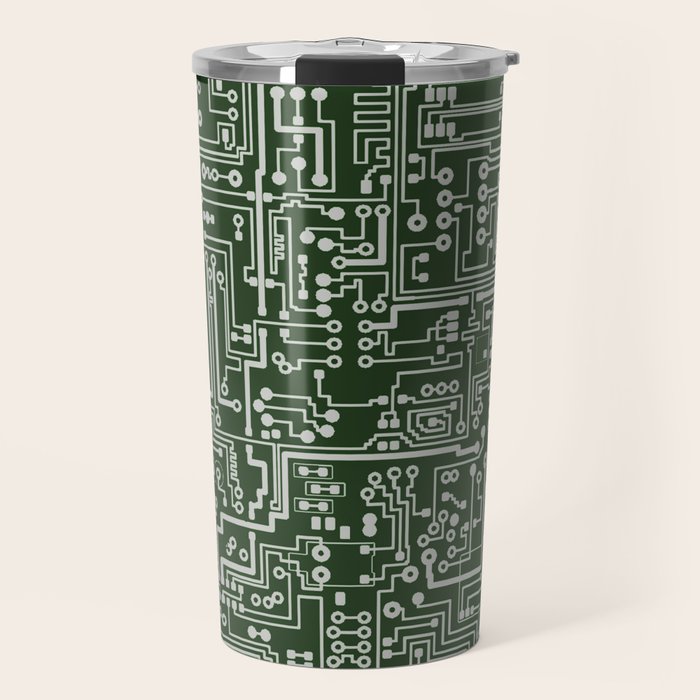 Circuit Board // Green & Silver Travel Mug Gallery Image 1