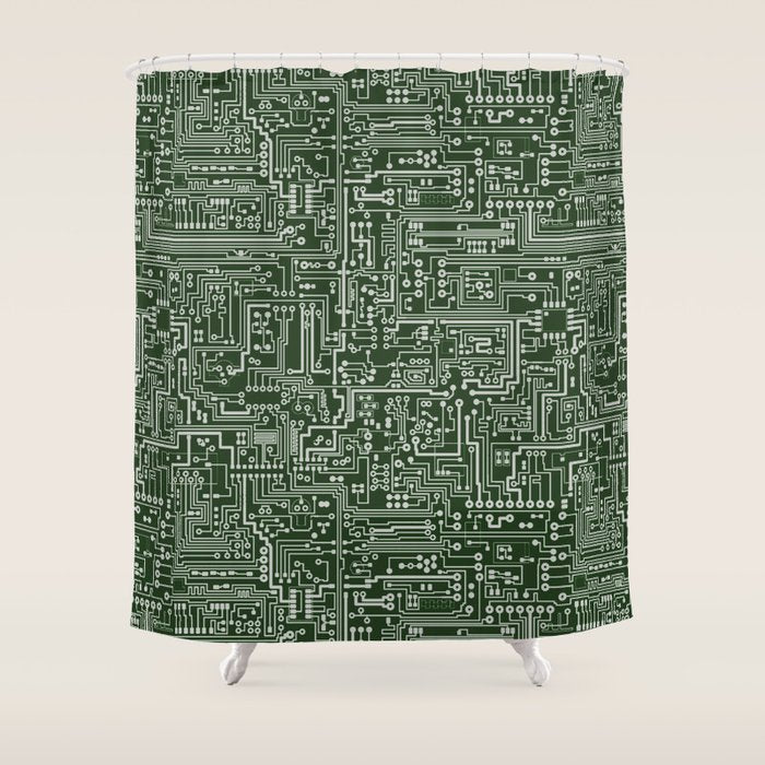 Circuit Board // Green & Silver Shower Curtain Gallery Image 1