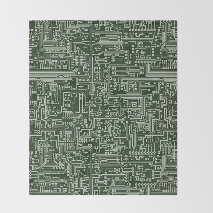 Circuit Board // Green & Silver Throw Blanket Gallery Image 2