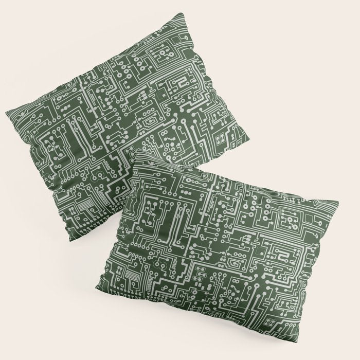 Circuit Board // Green & Silver Pillow Sham Gallery Image 1