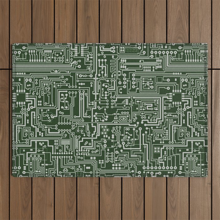 Circuit Board // Green & Silver Outdoor Rug Gallery Image 1