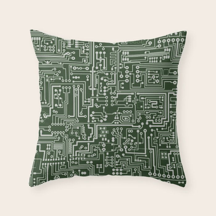 Circuit Board // Green & Silver Throw Pillow Gallery Image 6