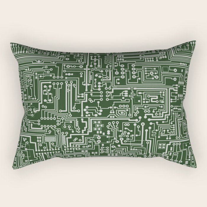 Circuit Board // Green & Silver Rectangular Pillow Gallery Image 2