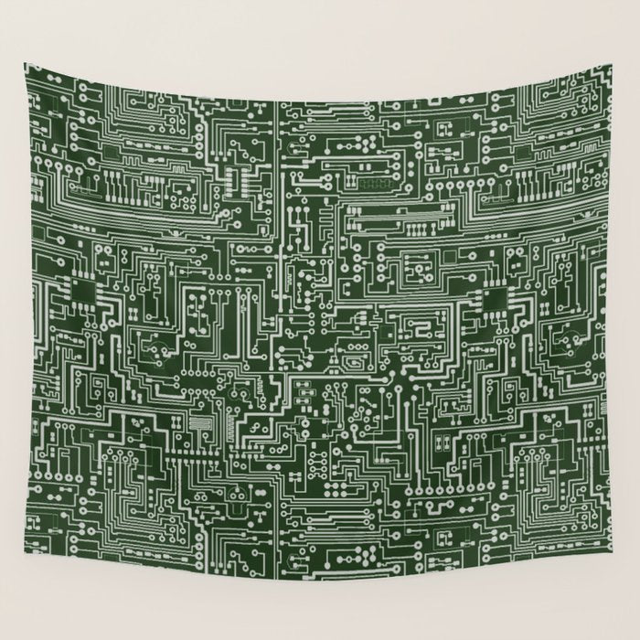 Circuit Board // Green & Silver Wall Tapestry Gallery Image 4