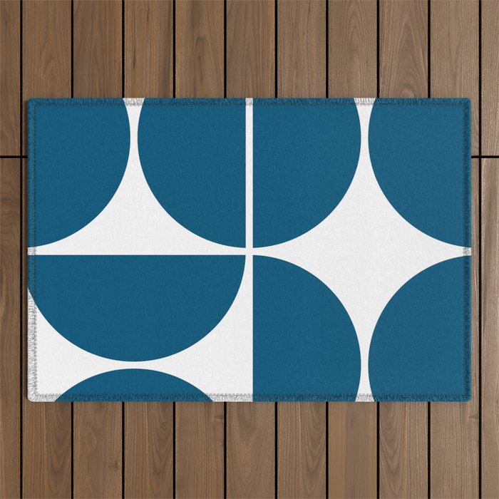 Mid Century Modern Blue Square Outdoor Rug Gallery Image 1