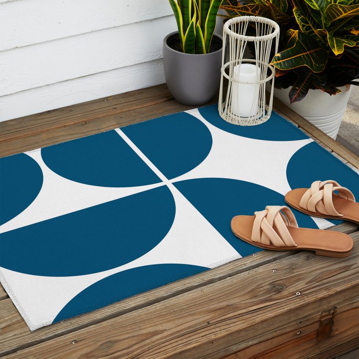 Mid Century Modern Blue Square Outdoor Rug Gallery Image 2