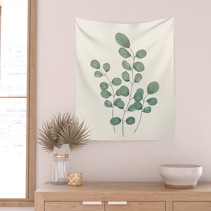 Watercolor Eucalyptus Wall Tapestry Gallery Image 2
