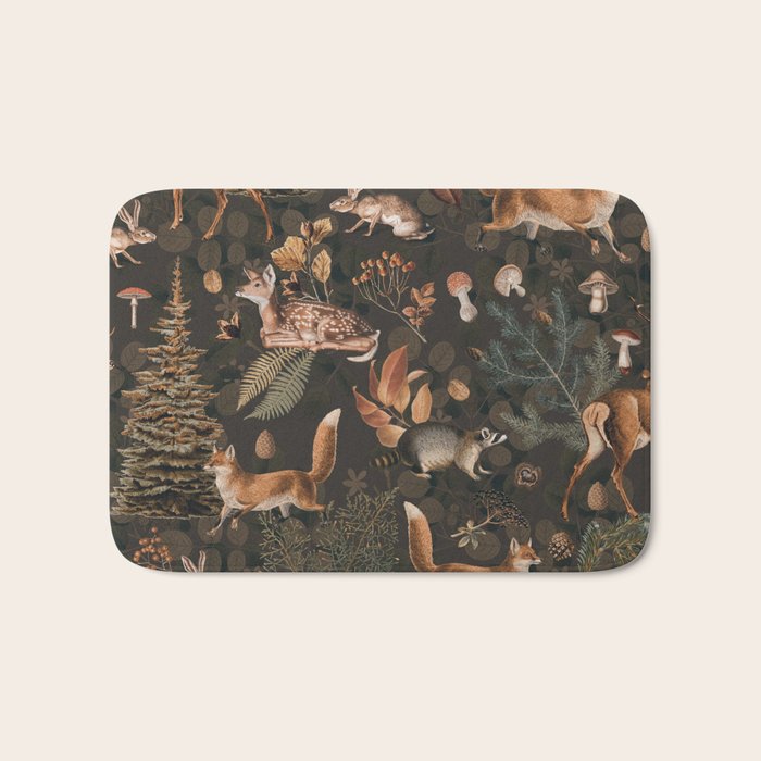 Fall Forest Impression With Wild Animals Moody Brown Bath Mat Gallery Image 1