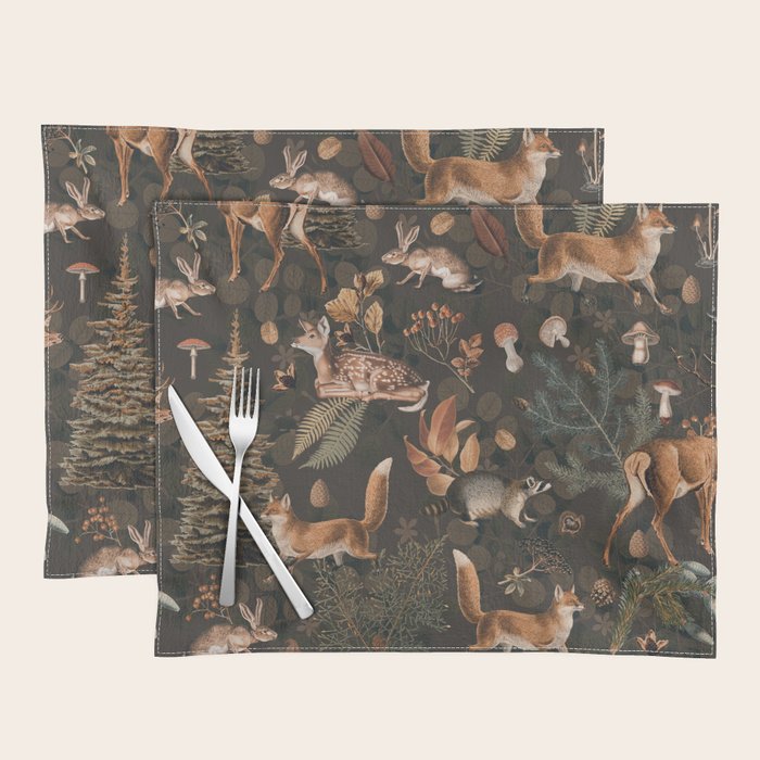Fall Forest Impression With Wild Animals Moody Brown Placemat Gallery Image 1
