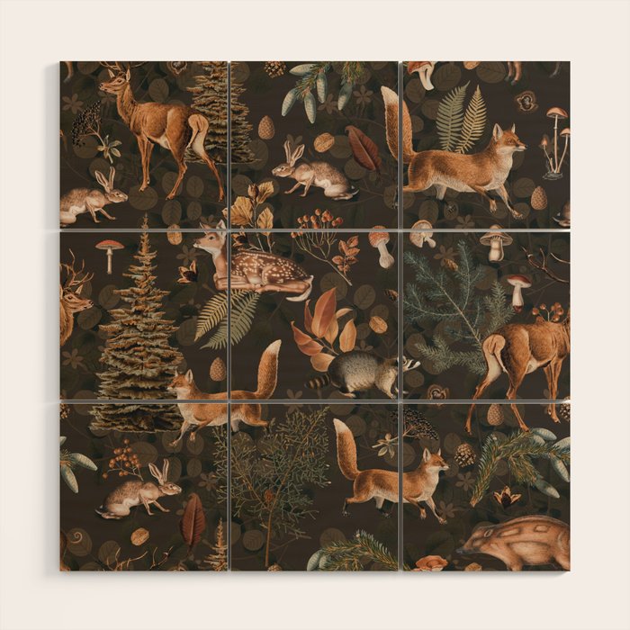Fall Forest Impression With Wild Animals Moody Brown Wood Wall Art Gallery Image 1