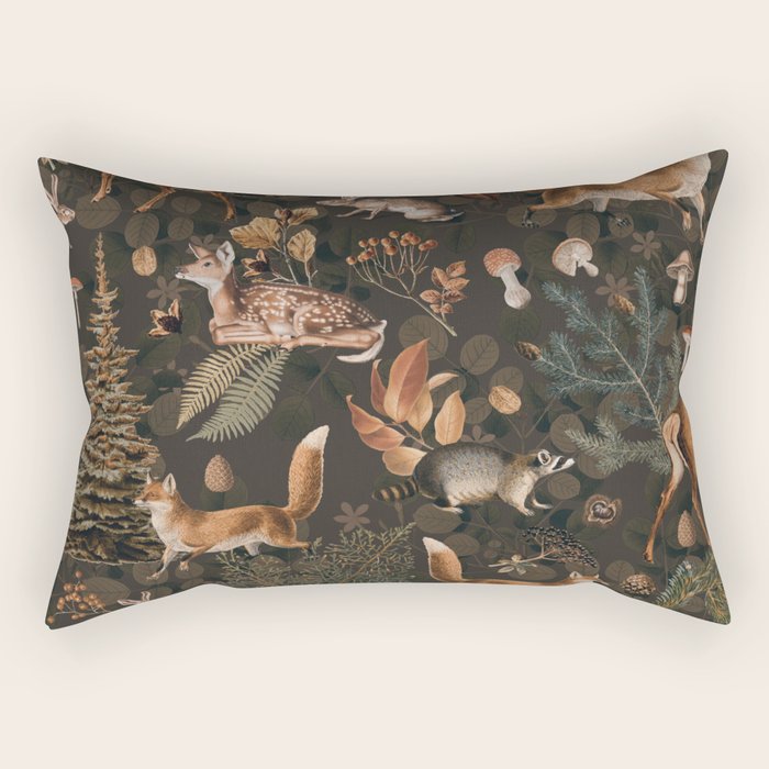 Fall Forest Impression With Wild Animals Moody Brown Rectangular Pillow Gallery Image 2