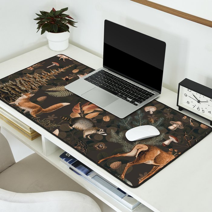 Fall Forest Impression With Wild Animals Moody Brown Desk Mat Gallery Image 2