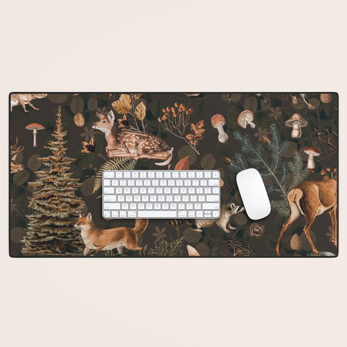 Fall Forest Impression With Wild Animals Moody Brown Desk Mat Gallery Image 1