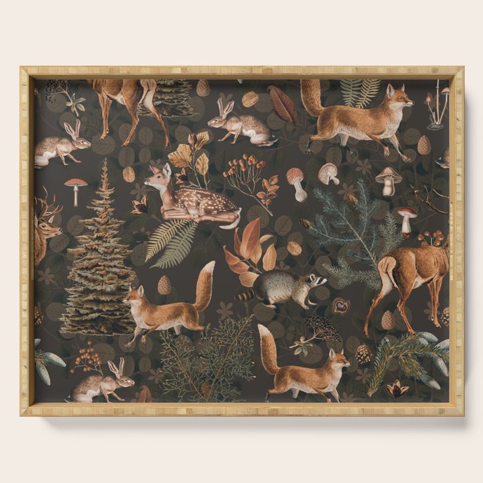Fall Forest Impression With Wild Animals Moody Brown Serving Tray Gallery Image 1