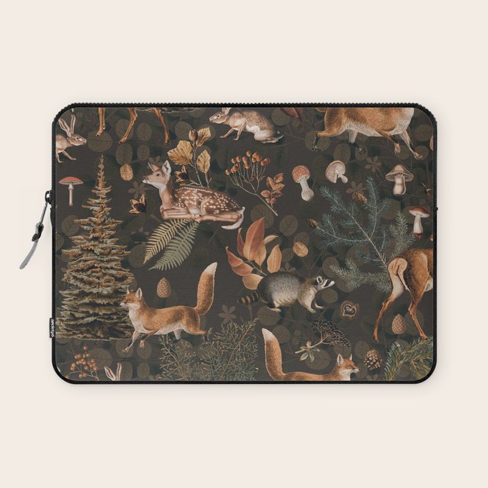 Fall Forest Impression With Wild Animals Moody Brown Laptop Sleeve Gallery Image 1