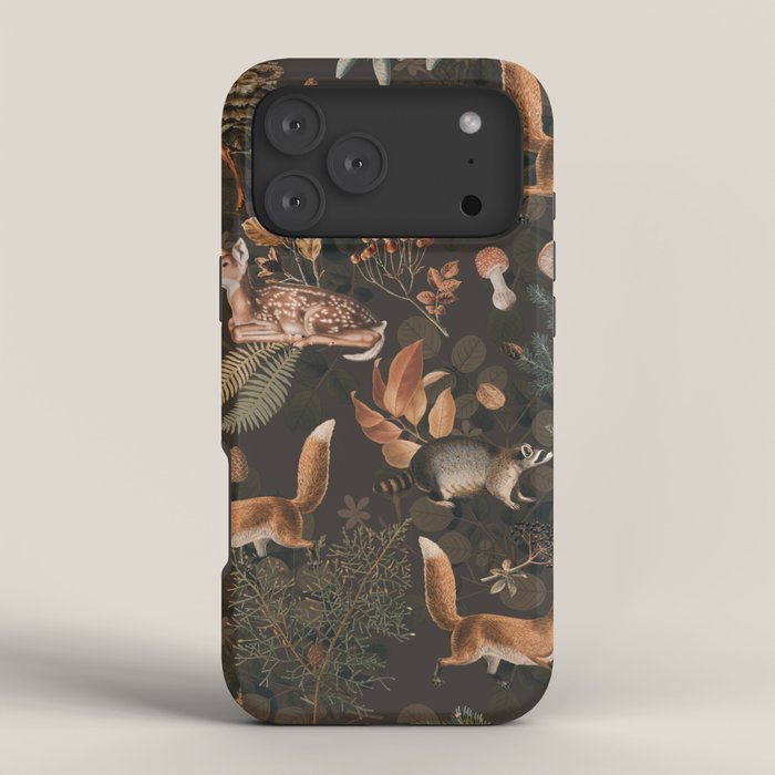 Fall Forest Impression With Wild Animals Moody Brown iPhone Case Gallery Image 4
