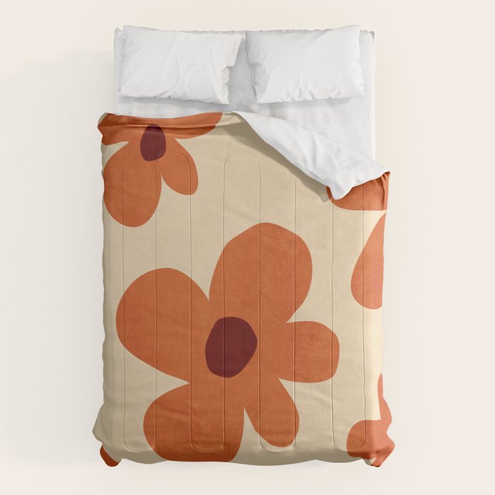 Terracotta Cream Flowers Minimalist Artwork Comforter Gallery Image 6