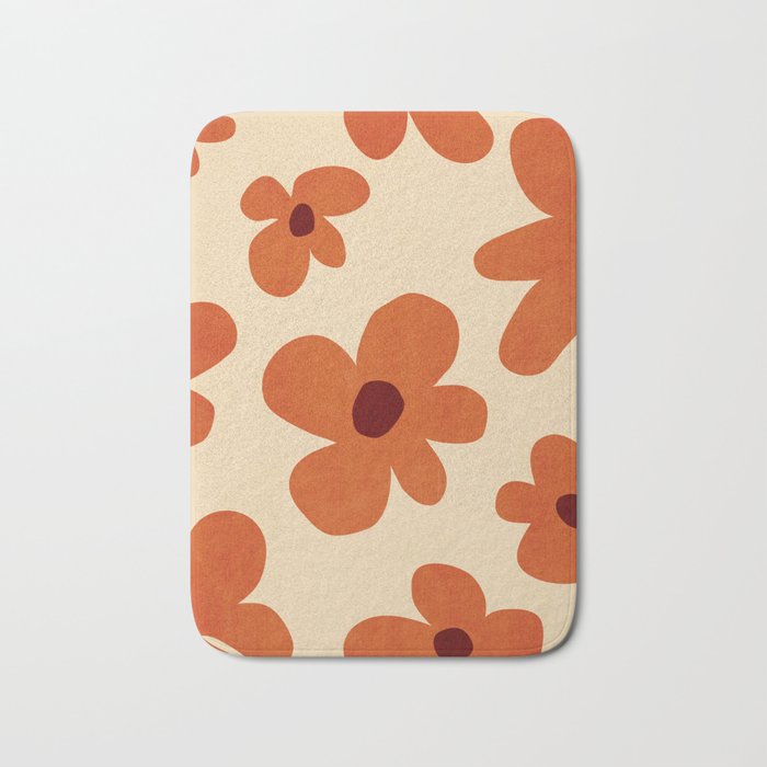 Terracotta Cream Flowers Minimalist Artwork Bath Mat Gallery Image 1
