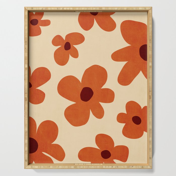 Terracotta Cream Flowers Minimalist Artwork Serving Tray Gallery Image 1