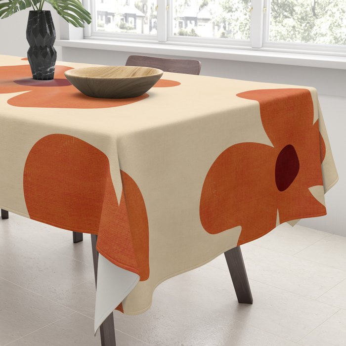 Terracotta Cream Flowers Minimalist Artwork Tablecloth Gallery Image 3