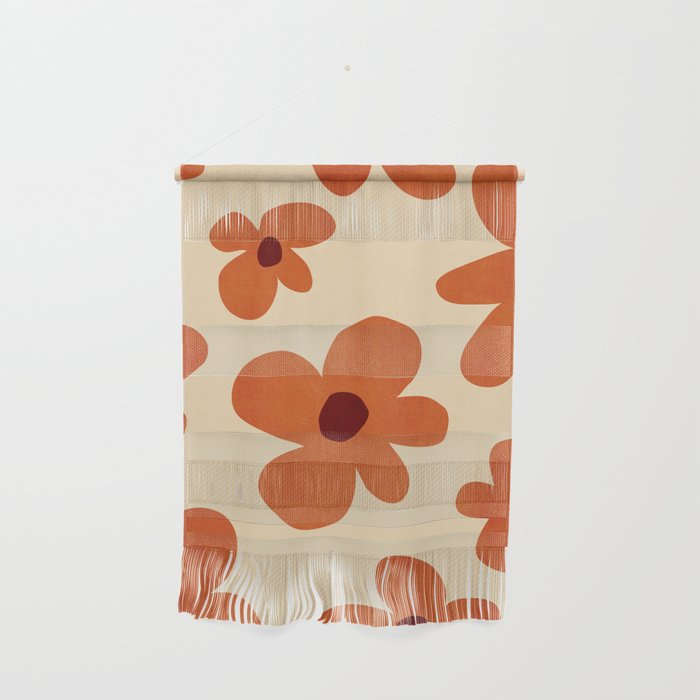 Terracotta Cream Flowers Minimalist Artwork Wall Hanging Gallery Image 1