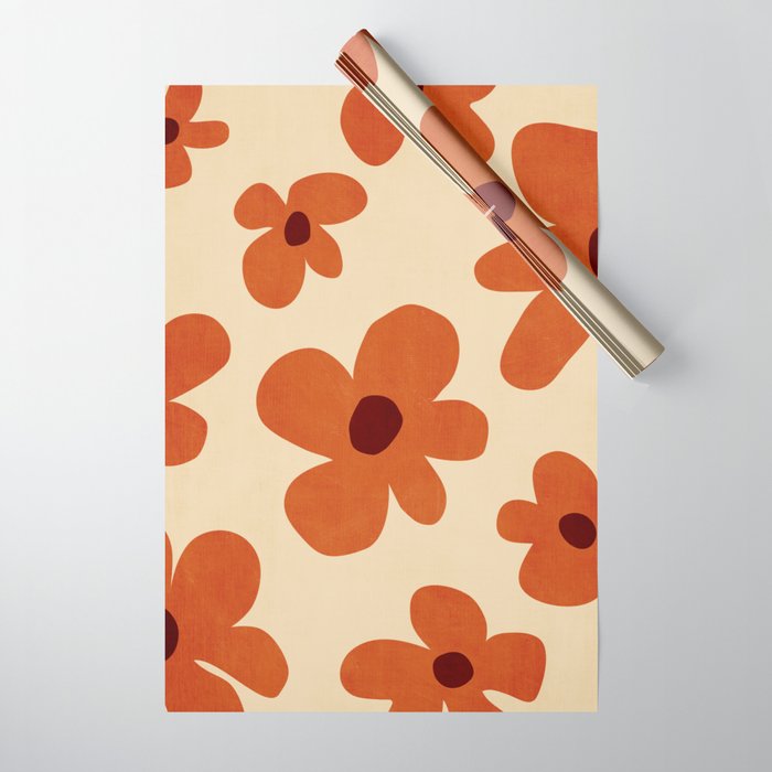 Terracotta Cream Flowers Minimalist Artwork Wrapping Paper Gallery Image 1