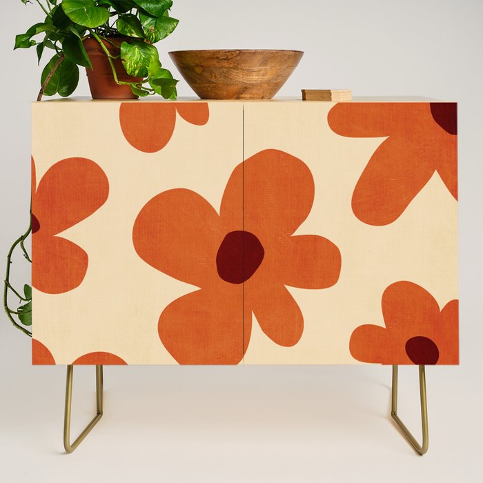 Terracotta Cream Flowers Minimalist Artwork Credenza Gallery Image 1