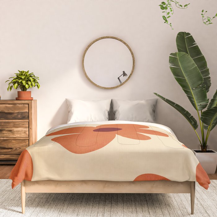 Terracotta Cream Flowers Minimalist Artwork Comforter Gallery Image 3