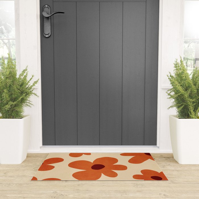 Terracotta Cream Flowers Minimalist Artwork Welcome Mat Gallery Image 3