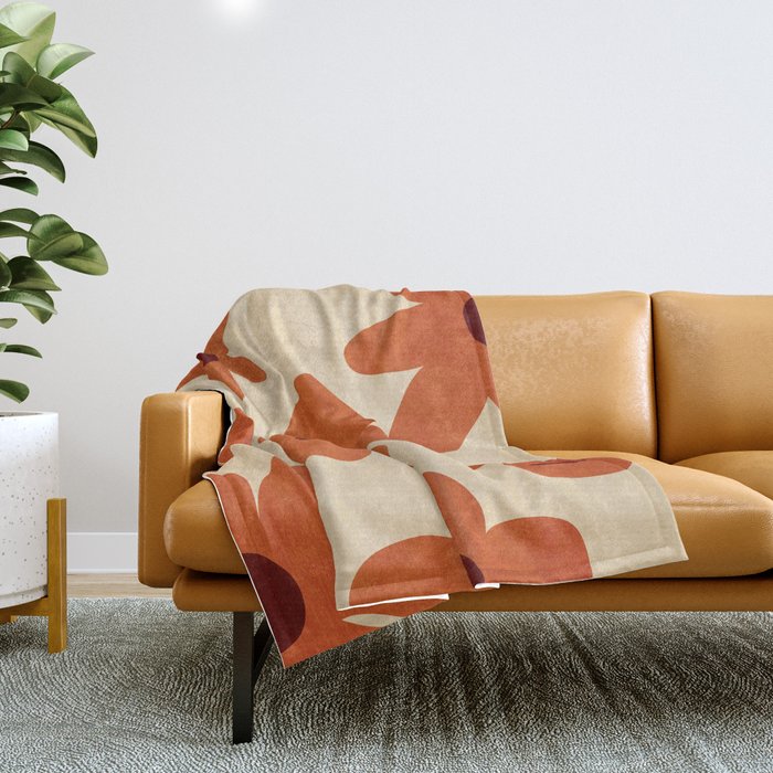 Terracotta Cream Flowers Minimalist Artwork Throw Blanket Gallery Image 1