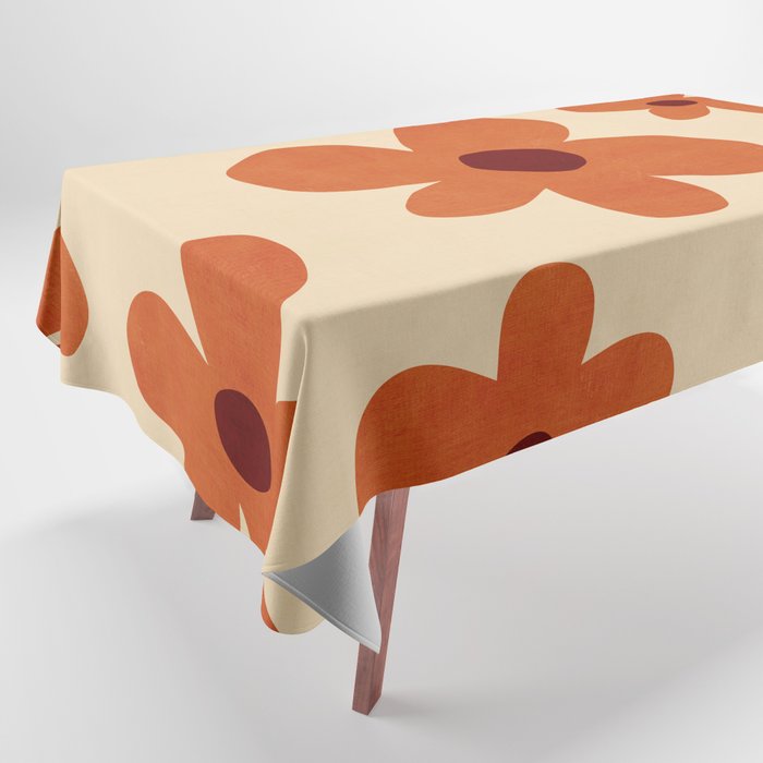 Terracotta Cream Flowers Minimalist Artwork Tablecloth Gallery Image 1