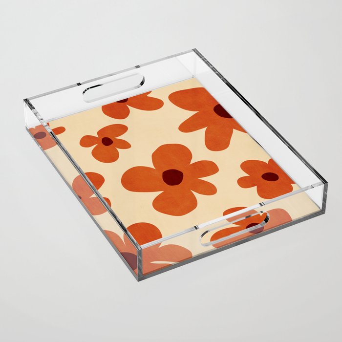 Terracotta Cream Flowers Minimalist Artwork Acrylic Tray Gallery Image 1