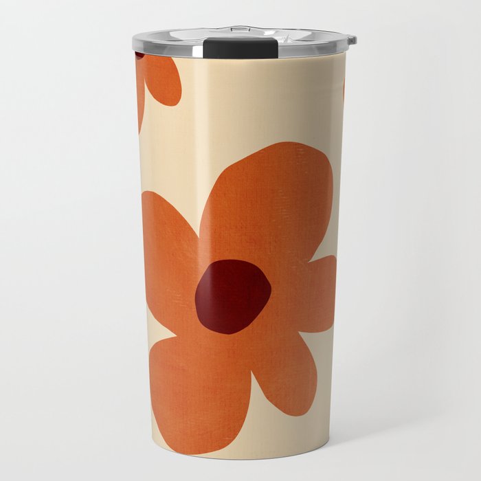 Terracotta Cream Flowers Minimalist Artwork Travel Mug Gallery Image 1