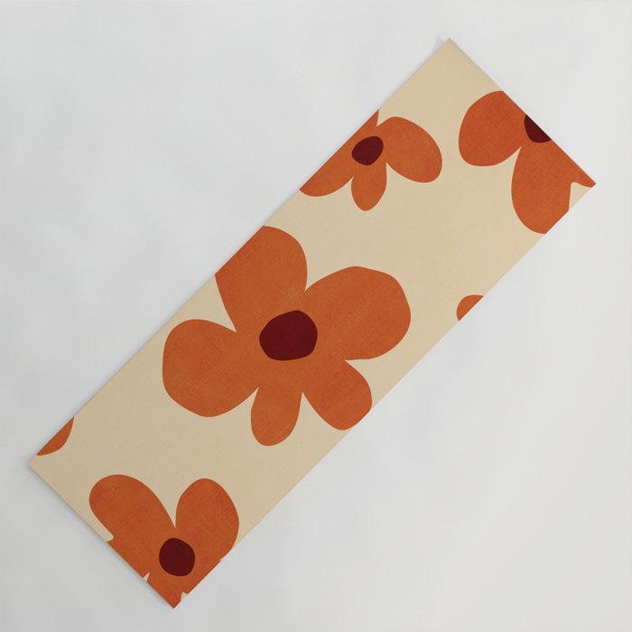 Terracotta Cream Flowers Minimalist Artwork Yoga Mat Gallery Image 1