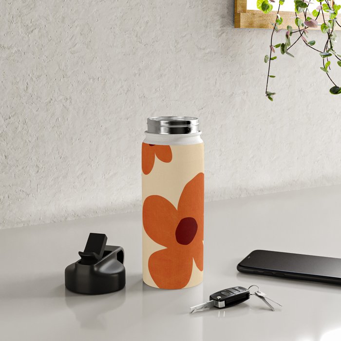 Terracotta Cream Flowers Minimalist Artwork Water Bottle Gallery Image 4