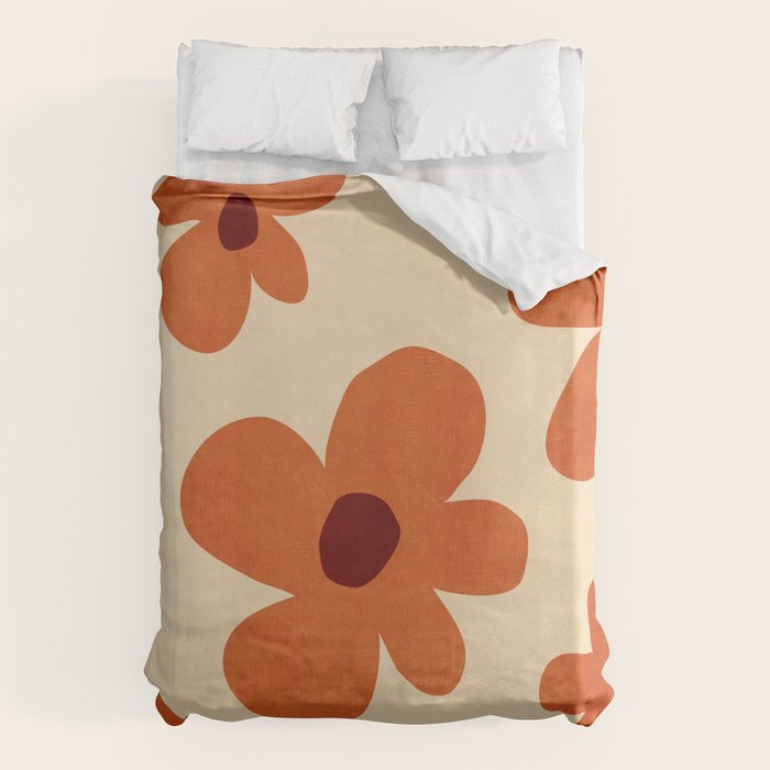 Terracotta Cream Flowers Minimalist Artwork Duvet Cover Gallery Image 6