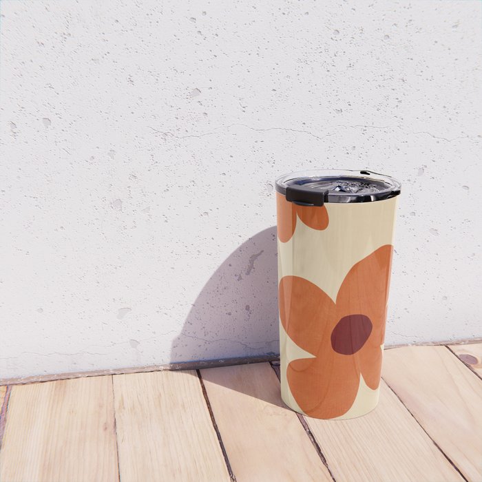 Terracotta Cream Flowers Minimalist Artwork Travel Mug Gallery Image 4