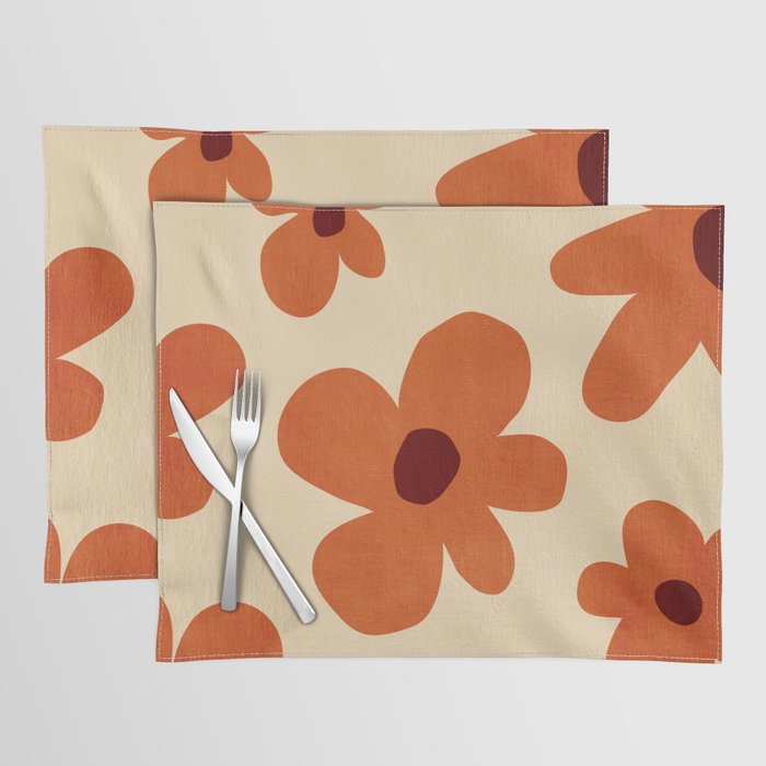 Terracotta Cream Flowers Minimalist Artwork Placemat Gallery Image 1