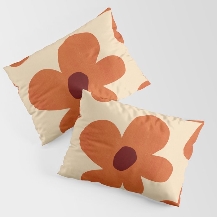 Terracotta Cream Flowers Minimalist Artwork Pillow Sham Gallery Image 1