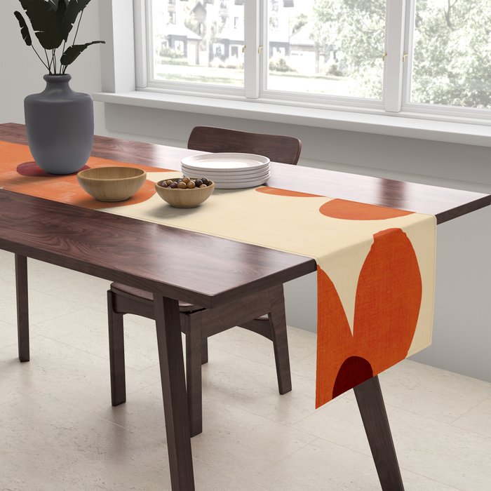 Terracotta Cream Flowers Minimalist Artwork Table Runner Gallery Image 2